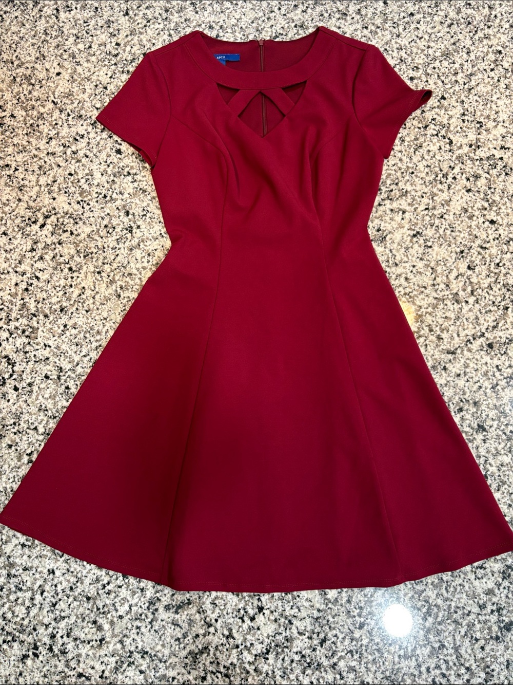Apt. 9 Burgundy Short Sleeve Fit-and-Flare Dress with Keyhole Detail